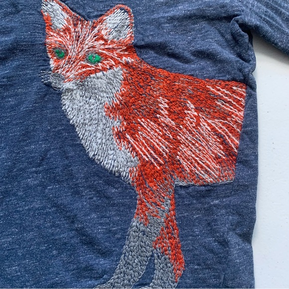 Mini Boden | Long Sleeved Embroidered Fox Applique Shirt Approx 6/7 Boy G/N - Picture 1 of 8
